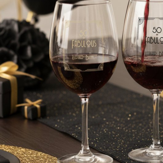 Elegant Art Deco 50 and Fabulous Birthday Weinglas Ohne Stiel