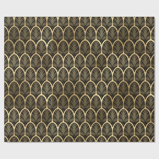 Elegant Art Deco Black & Gold Muster der 20er Jahr Geschenkpapier (Flach)