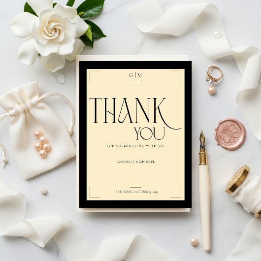 Elegant Art Deco Black Typography Thank You Postkarte