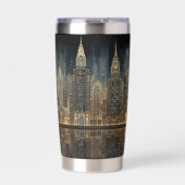 Elegant Art Deco City Skyline in Gold on Black Thermobecher (Vorderseite)