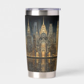 Elegant Art Deco City Skyline in Gold on Black Thermobecher (Links)