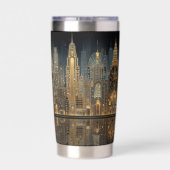 Elegant Art Deco City Skyline in Gold on Black Thermobecher (Rückseite)