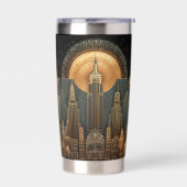 Elegant Art Deco City Skyline in Gold on Black Thermobecher (Links)