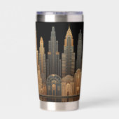 Elegant Art Deco City Skyline in Gold on Black Thermobecher (Rückseite)