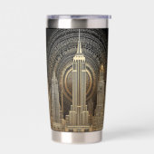 Elegant Art Deco City Skyline in Gold on Black Thermobecher (Links)