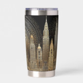Elegant Art Deco City Skyline in Gold on Black Thermobecher (Rückseite)