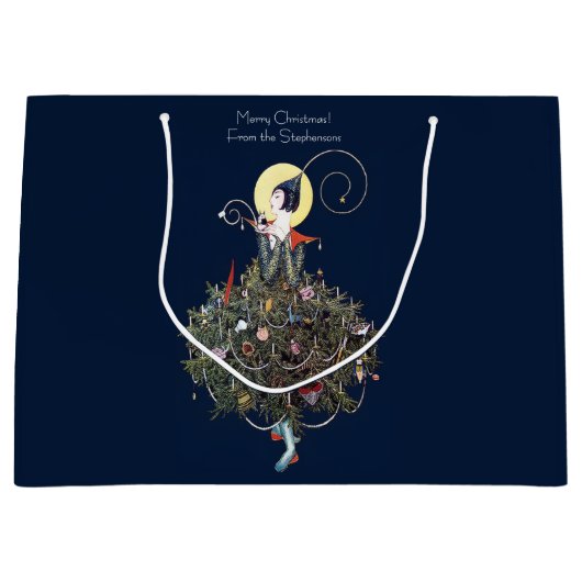 Elegant Art Deco Fashion Christmas Tree Retro Große Geschenktüte (Vorderseite)