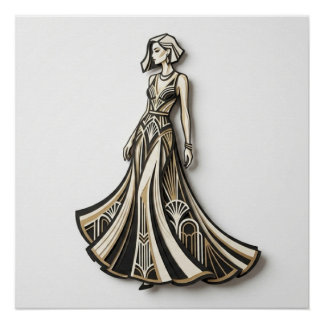 Elegant Art Deco Fashion Papercut Sculpture Illust Poster