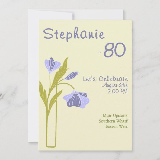 Elegant Art Deco Floral Lavender 80th Birthday  Einladung (Vorderseite)