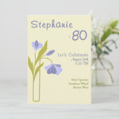Elegant Art Deco Floral Lavender 80th Birthday  Einladung (Stehend Vorderseite)