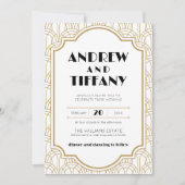 Elegant Art Deco Gatsby 1920s Wedding White Gold Einladung (Vorderseite)