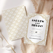 Elegant Art Deco Gatsby 1920s Wedding White Gold Einladung