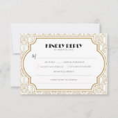 Elegant Art Deco Gatsby 1920s Wedding White Gold RSVP Karte (Vorderseite)