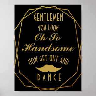 Elegant art deco Gold & Black GENTLEMEN BATHROOM Poster