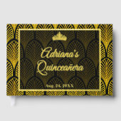 Elegant Art Deco Gold Black Quinceanera Gästebuch (Vorderseite)