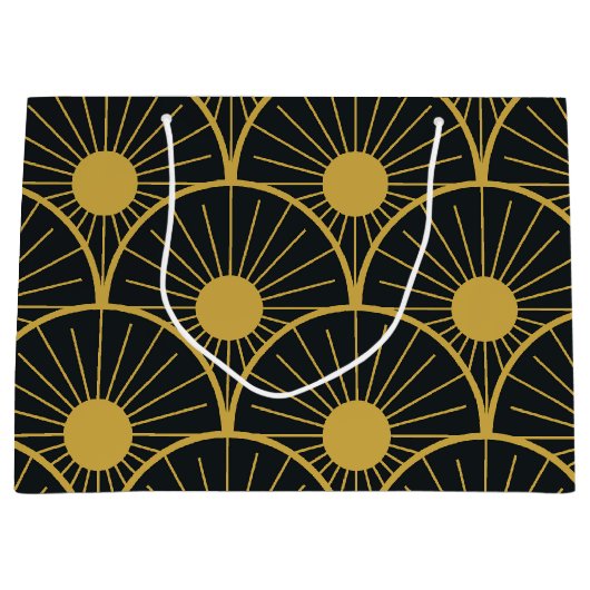 Elegant Art Deco Gold Sun Pattern on Black Große Geschenktüte (Vorderseite)
