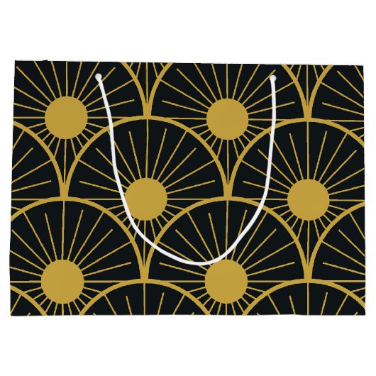 Elegant Art Deco Gold Sun Pattern on Black  Große Geschenktüte (Rückseite)