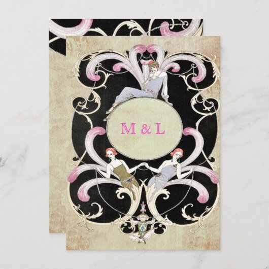 Elegant, Art Deco, Hochzeit Einladung Gay Lesbian (Vorne/Hinten)