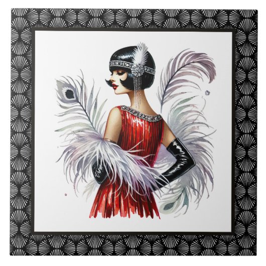 Elegant Art Deco lady  Fliese (Vorderseite)