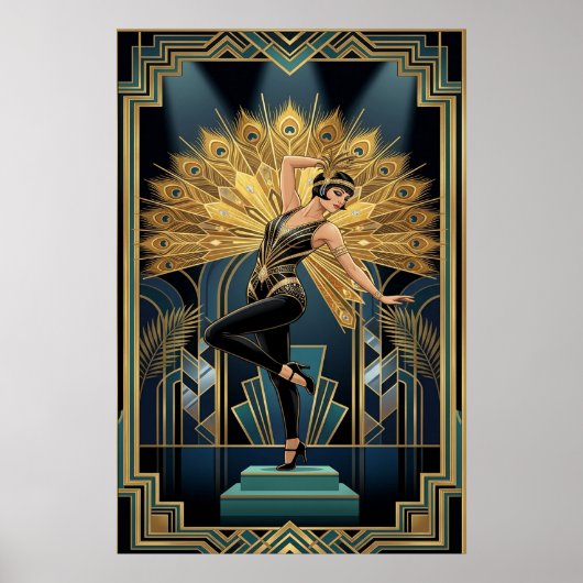 Elegant Art Deco Maple Tree Silhouette Gold Poster (Vorne)