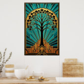 Elegant Art Deco Maple Tree Silhouette Gold Teal Poster (Küche)