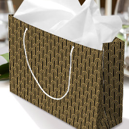 Elegant Art Deco Pattern Arches Black Gold Chic Große Geschenktüte