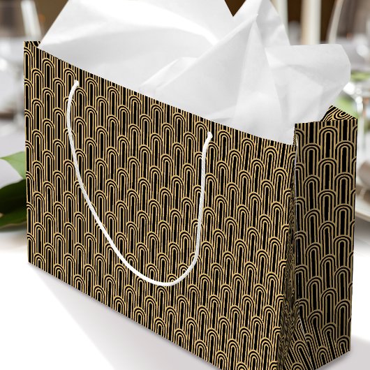 Elegant Art Deco Pattern Arches Black Gold Chic Große Geschenktüte