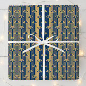 Elegant Art Deco Pattern Arches Navy Gold Chic Geschenkpapier