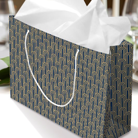 Elegant Art Deco Pattern Arches Navy Gold Chic Große Geschenktüte
