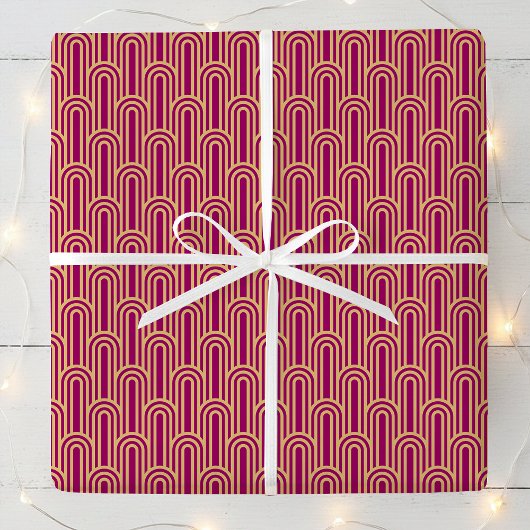 Elegant Art Deco Pattern Arches Pink Gold Chic Geschenkpapier
