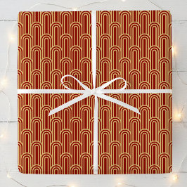 Elegant Art Deco Pattern Arches Red Gold Chic Geschenkpapier
