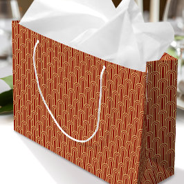 Elegant Art Deco Pattern Arches Red Gold Chic Große Geschenktüte