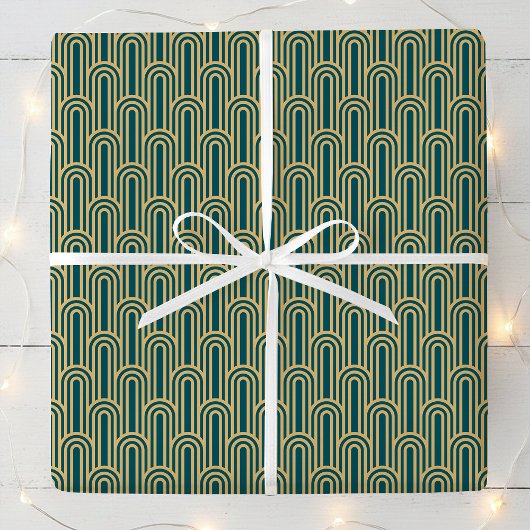 Elegant Art Deco Pattern Arches Teal Gold Chic Geschenkpapier