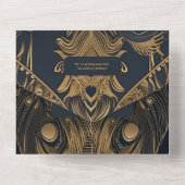 Elegant Art Deco Peacocks Wedding All In One Einladung (Rückseite)