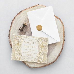 Elegant Art Deco Peacocks Wedding Einladung