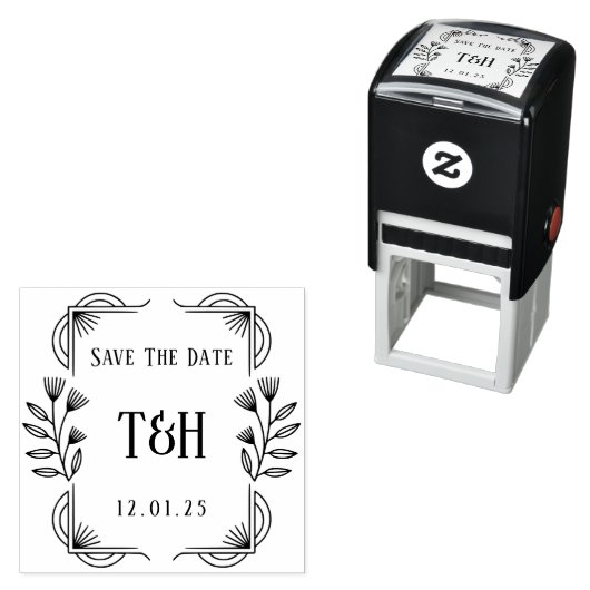 Elegant Art Deco Save The Date Monogram Permastempel (Beispiel)