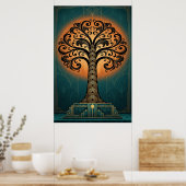 Elegant Art Deco Tree Silhouette Gold & Teal Poste Poster (Küche)