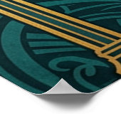 Elegant Art Deco Weeping Willow Gold & Teal Poster (Ecke)