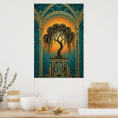 Elegant Art Deco Weeping Willow Gold & Teal Poster (Küche)