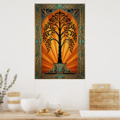 Elegant Art Deco Willow Tree Sunset Gold Poster (Küche)