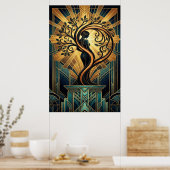 Elegant Art Deco Woman Tree Silhouette Black Gold  Poster (Küche)