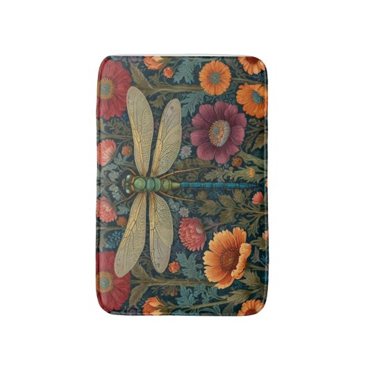 Elegant art nouveau Autumn floral Dragonfly Badematte (Vorderseite Vertikal)