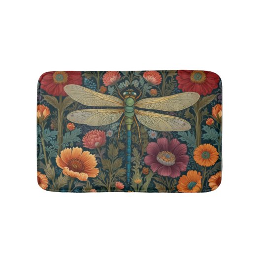 Elegant art nouveau Autumn floral Dragonfly Badematte (Vorderseite)
