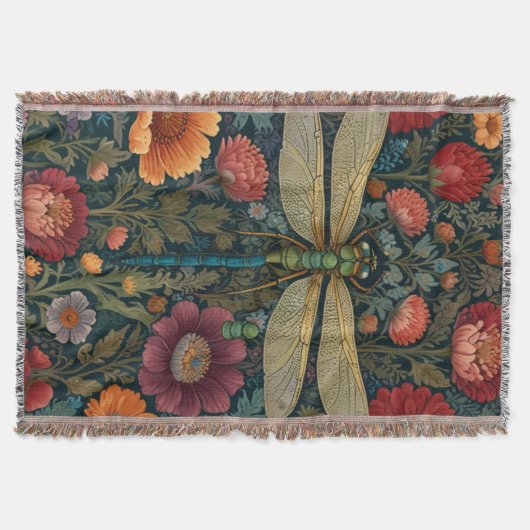 Elegant art nouveau Autumn floral Dragonfly Decke (Vorderseite)