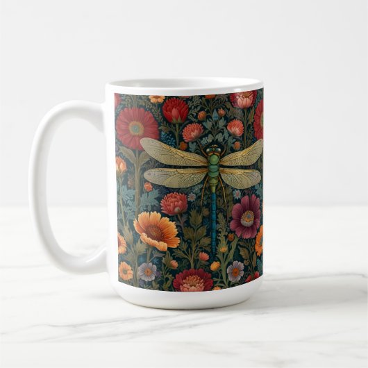 Elegant art nouveau Autumn floral Dragonfly Kaffeetasse (Links)