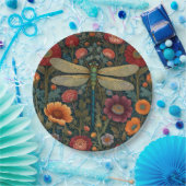 Elegant art nouveau Autumn floral Dragonfly Pappteller (Party)