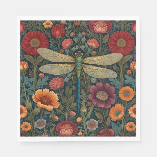 Elegant art nouveau Autumn floral Dragonfly Serviette (Vorderseite)