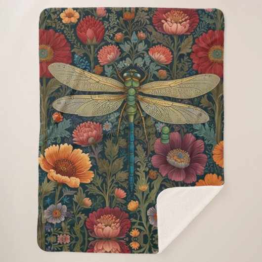 Elegant art nouveau Autumn floral Dragonfly Sherpadecke (Vorderseite)