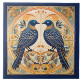 Elegant Art Nouveau Birds Pat#22 Blue Peach ID1078 Fliese (Vorderseite)
