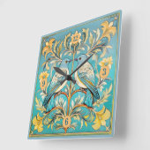 Elegant Art Nouveau Birds Pat#23 Aquamarin Peach I Quadratische Wanduhr (Winkel)